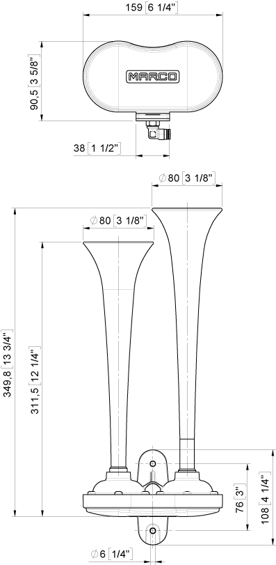 Compressed air double horn 35 / 31 cm