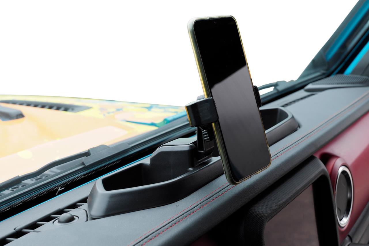 Storage compartment with cell phone holder suitable for Jeep