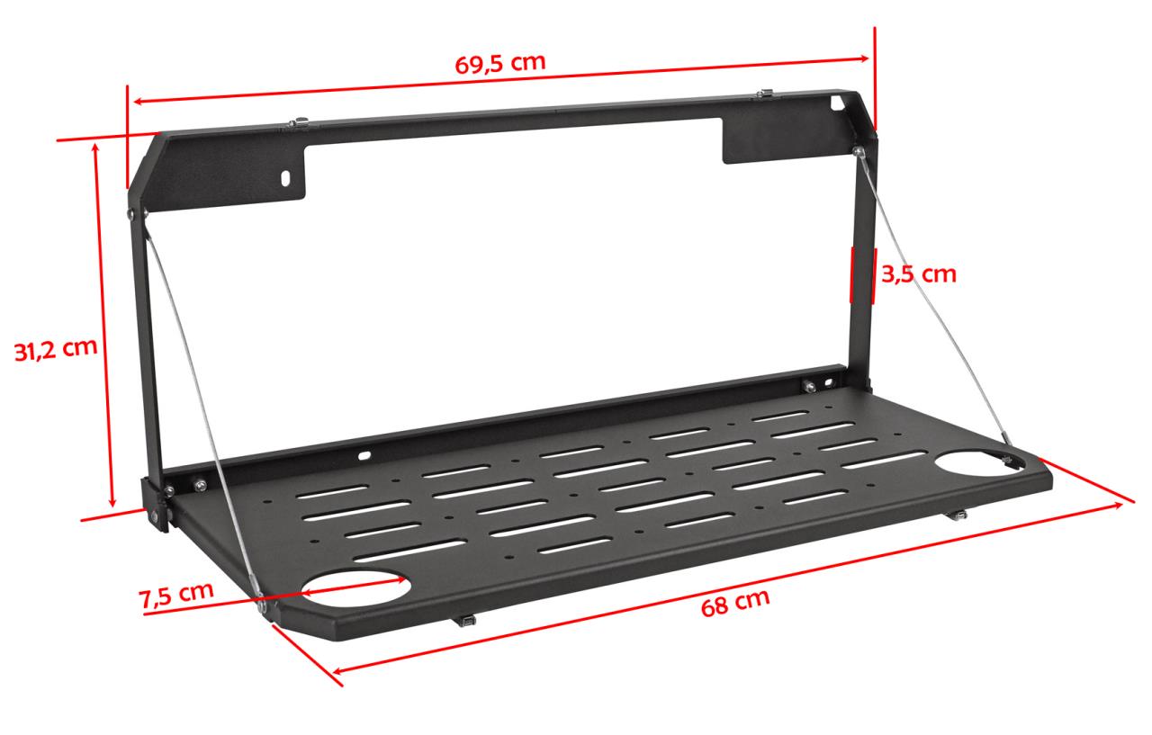 Ablagetisch Heckklappe passend für Jeep Wrangler JL (2018-) + Wrangler 4xe (2021-)