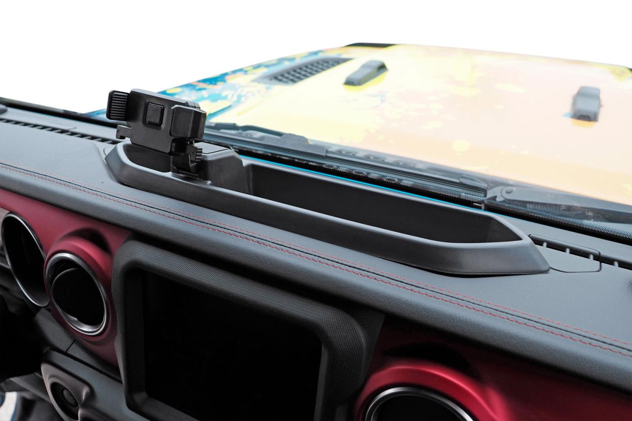 Storage compartment with cell phone holder suitable for Jeep